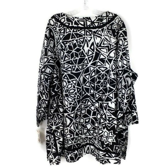 Style & Co Black White Tile Print 3/4 Sleeve 100% Linen Tunic Top Womens 24W NWT - Picture 3 of 13